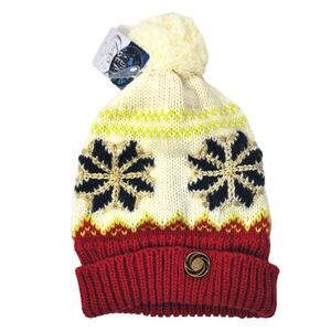 NWT Chaos womens Teen Winter Knit Hat Pom Pom Snowflake PInk Green O/S skiing